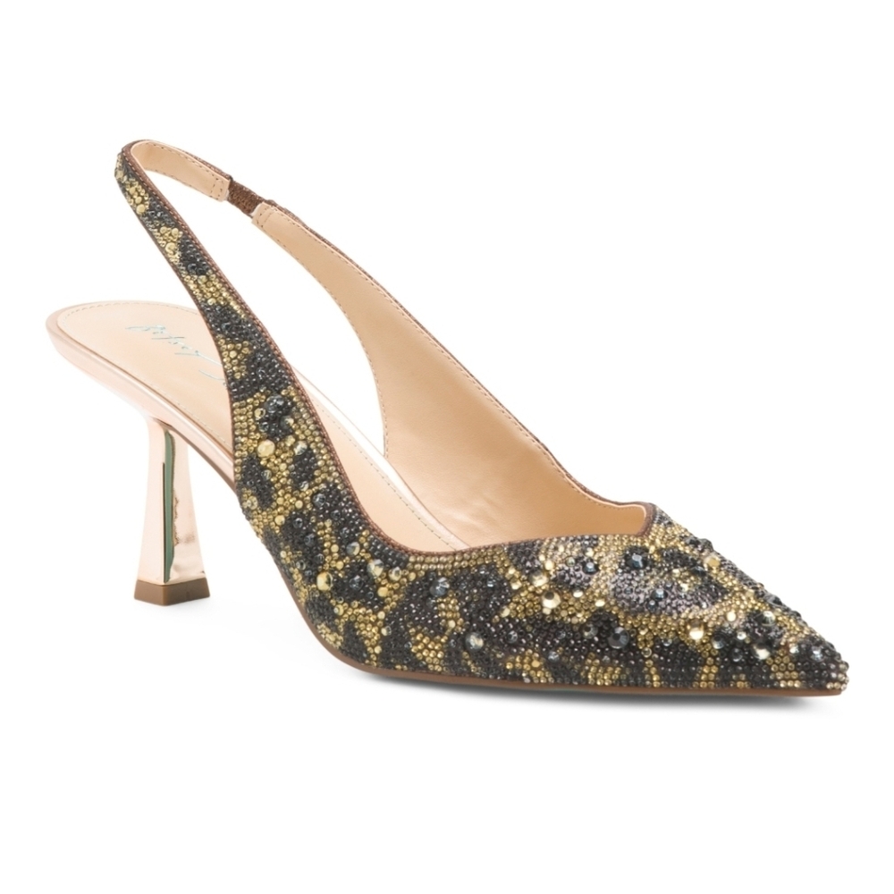 🤎🔹️Betsey Johnson 🔹️Nu Leopard Clarke Crystal Slingback Heels - Picture 5 of 5